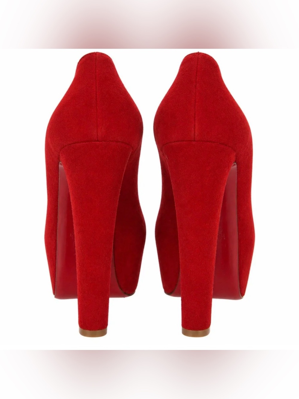 SOLD LIVE! Christian Louboutin Red Suede Peep-Toe Platform Pumps - Picture 2 of 5